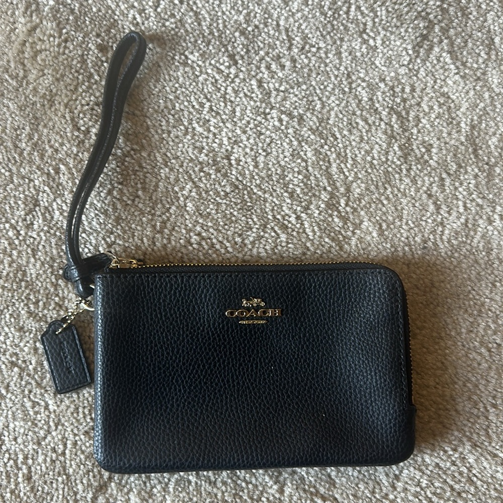 Coach Black Pebbled Leather Double Pouch Wallet Wristlet